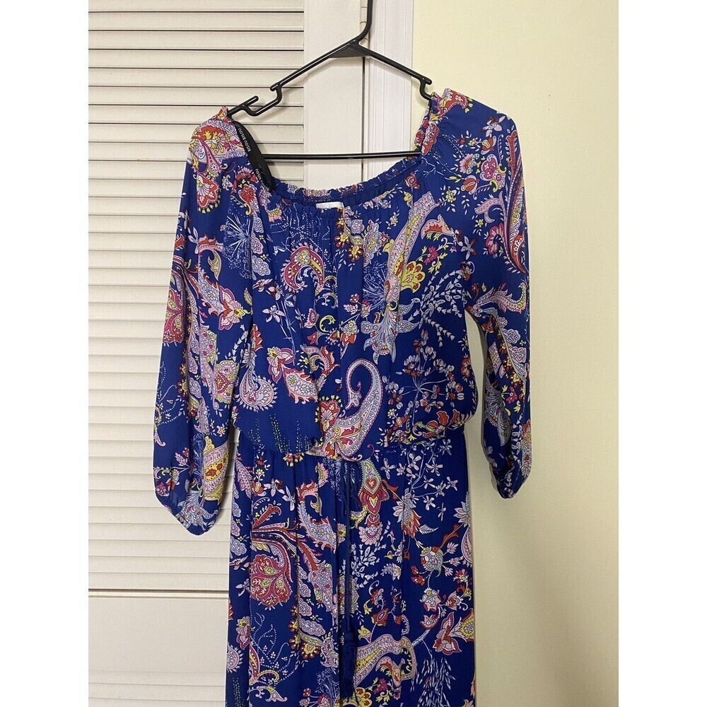 Bisou Bisou Michele Bohbot Floral Paisley Blue Off Shoulder Maxi Dress S…